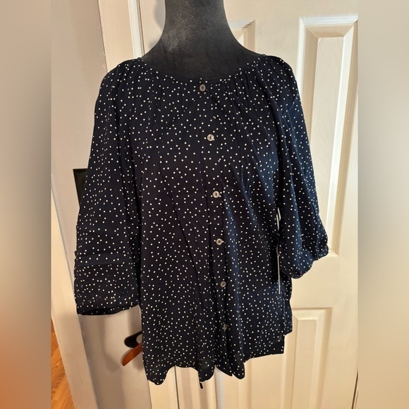 LC Lauren Conrad Tops - NWT LC Lauren Conrad Navy Blouse with White Polka Dots XS